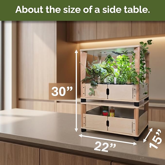Hydroponics Growing System – Wooden Indoor Herb Garden Kit with LED Grow Light, 24 Starter Plants Included, Scalable to 96 Plants, No Subscriptions, Just Add Water
