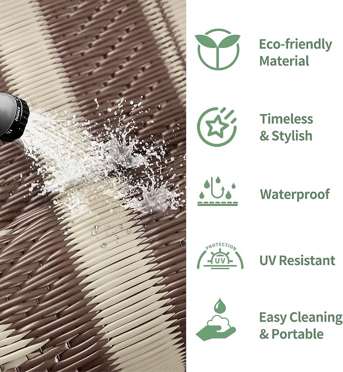 GENIMO Outdoor Rug for Patio Clearance - 5x8 ft Waterproof Plastic Camping Rugs, Reversible Outside Rv Mat Carpet for Porch, Deck, Picnic, Balcony, Beach, Backyard, Coffee Beige