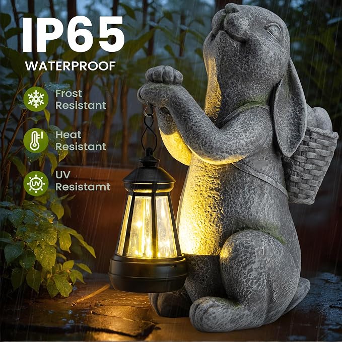 YDKOJGW Solar Garden Outdoor Statues Rabbit with Solar Lantern,Outdoor Bunny Figurines Decorations,Lawn Decor Bunny Statue for Patio, Balcony, Yard Ornament,Unique Housewarming and Easter Gifts