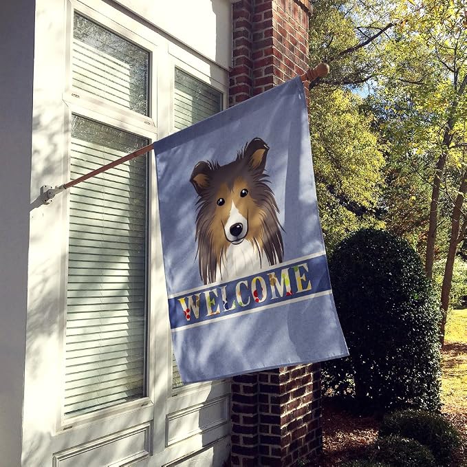 Caroline's Treasures BB1428CHF Sheltie Welcome House Flag, Blue Large Porch Sleeve Pole Decorative Outside Yard Banner Artwork Wall Hanging, Polyester, House Size, Multicolor