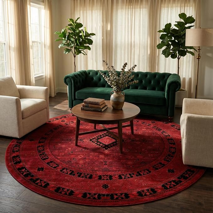 Unique Loom Tekke Collection Area Rug - Sheibani (7' 11" Round, Red/ Black)