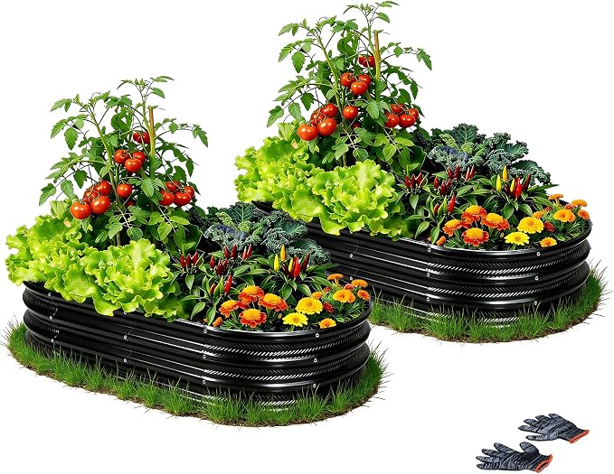 Gartist 2 pcs 4×2×1 ft Black Raised Garden Bed Kits Outdoor, Easy Assembly Galvanized Planter Raised Beds with Gloves & Wing Nuts for Vegetables, Flowers & Herbs