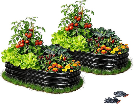 Gartist 2 pcs 4×2×1 ft Black Raised Garden Bed Kits Outdoor, Easy Assembly Galvanized Planter Raised Beds with Gloves & Wing Nuts for Vegetables, Flowers & Herbs