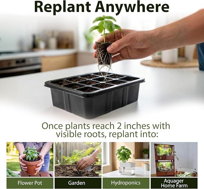 Seed Starter Tray Kit – Indoor Seed Starting Kit with Humidity Domes (2-Pack), 12-Cell Seed Starter Trays, 24 Organic Grow Plugs, Labels & Replanting Tools