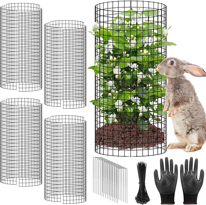 5 Pack Plant Protector from Animals, 24x12 inch Wire Plant Cages Mesh Plant Cage Garden Plant Protector, Sturdy Bunny Barricades Chicken Wire Cloche Plant Protectors for Keeping Bunny Animals Out
