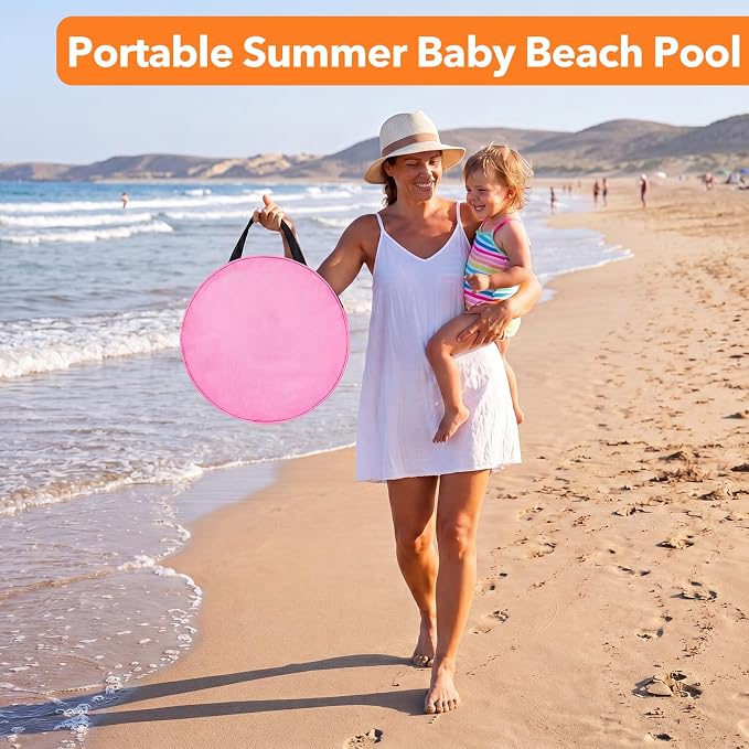 Hungdao Pop up Baby Beach Pool Portable Beach Pool for Toddler Cute Toddler Paddling Pit with Water Bag and Storage Bag for Infant Kids Boy Girl Outdoor Summer Camping Travel Vacation(Donut)