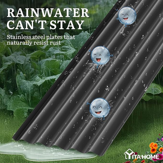 YITAHOME 8x2x1.5ft Large Raised Garden Bed Kit, 17" Tall 9 in 1 Galvanized Metal Planter Box with Gloves & Safety, Outdoor Above Ground Planters for Plants Vegetables Flowers, Black