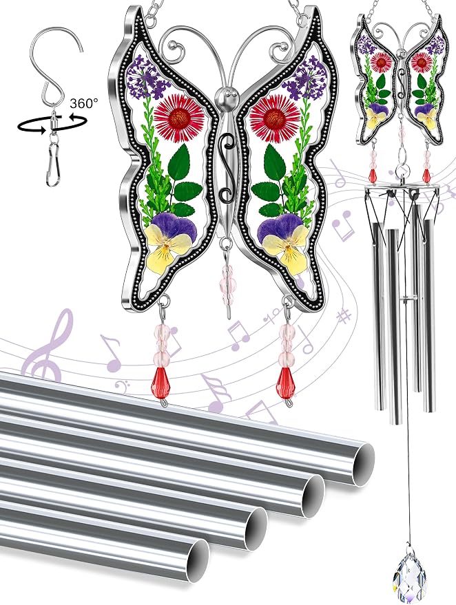 KY&Bosam Butterfly Wind Chime for Outside Memorial Sympathy Gifts 20" Memorial Wind Chimes for Loss of Loved One Butterfly Sympathy Wind Chimes Bereavement Condolence Remembrance Gift for Loss of Mom