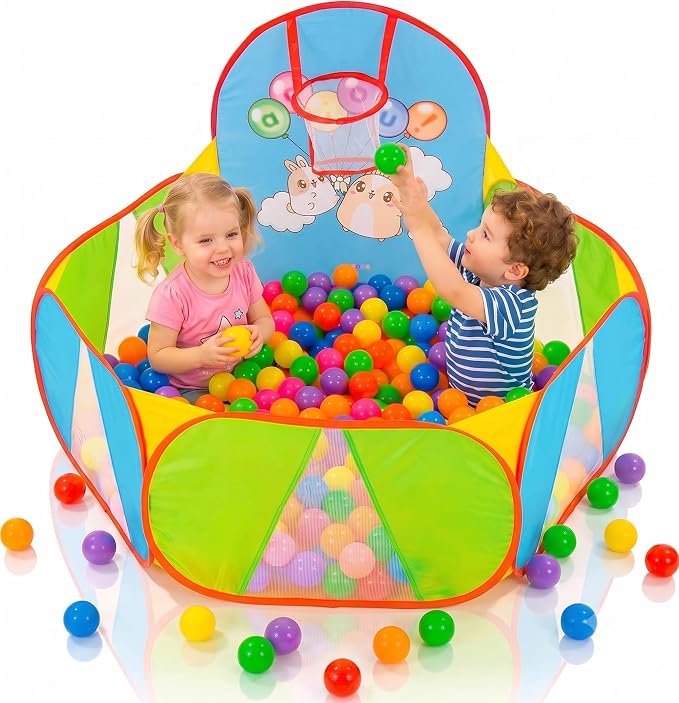 Ball Pit for Toddlers | Kids Ball Pit | Ball Pool for Babies | Piscina de Pelotas para Bebes | Playpen with Basketball Hoop and Zipper Storage Bag, 4 Ft/120CM G : Balls NOT Included pop up B