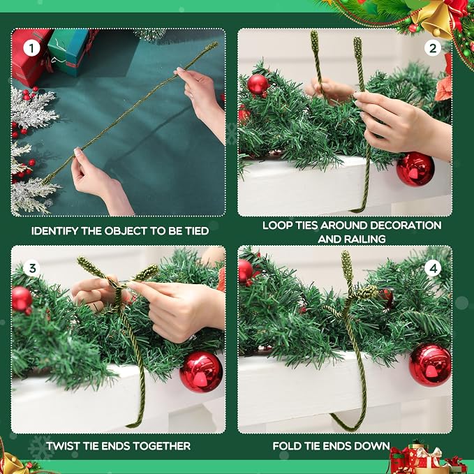 Zhengmy 16 Pcs 20 Inches Christmas Garland Ties Christmas Decorative Twist Ties for Banister Reusable and Flexible Twist for Xmas Home Decorations Holiday Craft Wrapping (Olive Green)