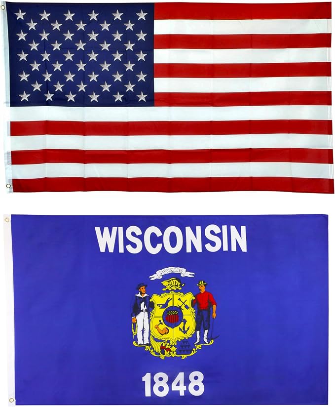 Shop72 American Flags for Outside, Set of Wisconsin State with 3x5 American Flag, For Outdoor and Indoor, Allegiance to USA, This Garden Banner Made Heavy Duty, Bandera De Estados Unidos