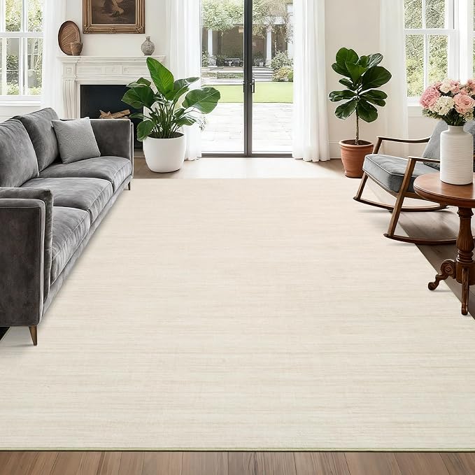 Garvee Large Rugs for Living Room 9x12 Solid Color Washable Rug, Beige | Modern Non Slip Backing Low Pile Non Shedding Stain Resistant Minimalist Soft Area Rug for Bedroom Dining Room Nursery
