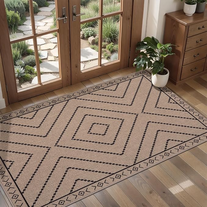 Tangsoo Easy Jute Rug 2x4 Rugs for Entryway,Machine Washable Outdoor Door Mat,Non-Slip Thin Indoor Floor Carpet Neutral Small Throw Rug for Kitchen Hallway Bedroom Front Porch