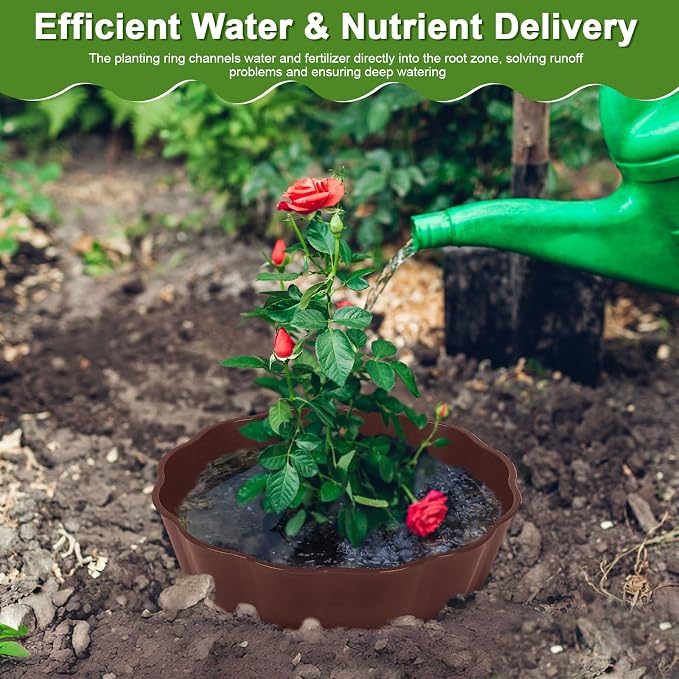 3 Pack Round Planting Grow Rings, 12" Planting Protective Round Edging, Plant Support Rings to Protects Plants, Deep Watering Plant Collars for Vegetables Herbs Flowers (Brown)