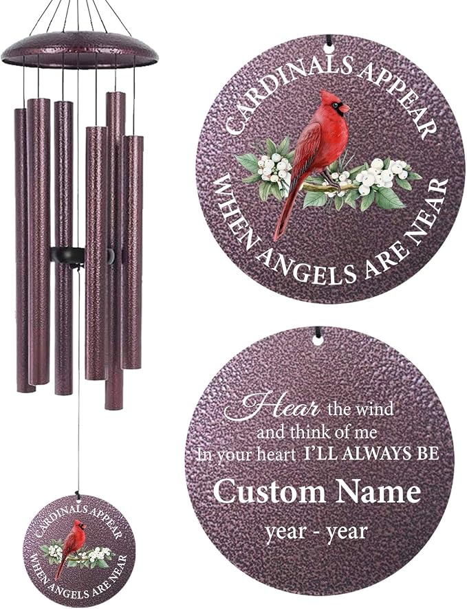 30"/36"/45" Wind Chimes for Memorial Loss Loved One Mom Dad Husband Wife, Personalized Deep Tone Wind Chime for Sympathy Remembrance Bereavement Produced in Texas