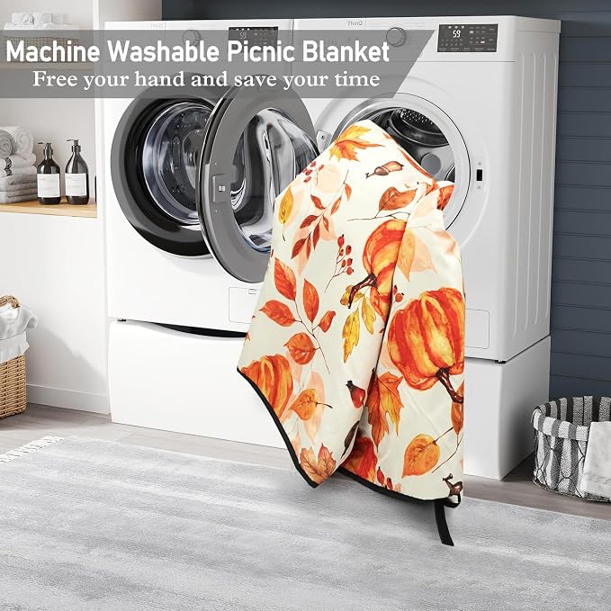 Fall Pumpkin Blankets Waterproof Foldable,60’‘x80'' Portable Dual Layers Outdoor Travel Camping Backpacking Hiking Beach Blanket Mat for Grass Padded Lawn Park Beach,Fall Pumpkin Picnic Accessories