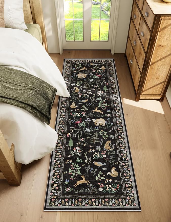 Machine Washable Kitchen Runner Rugs: 2'6"x8' Hallway Runner Stain Resistant Non Slip Low Pile Soft Carpet Runners for Hallways Indoor Entryway Kitchen Living Room Bedroom Bathroom Farmhouse
