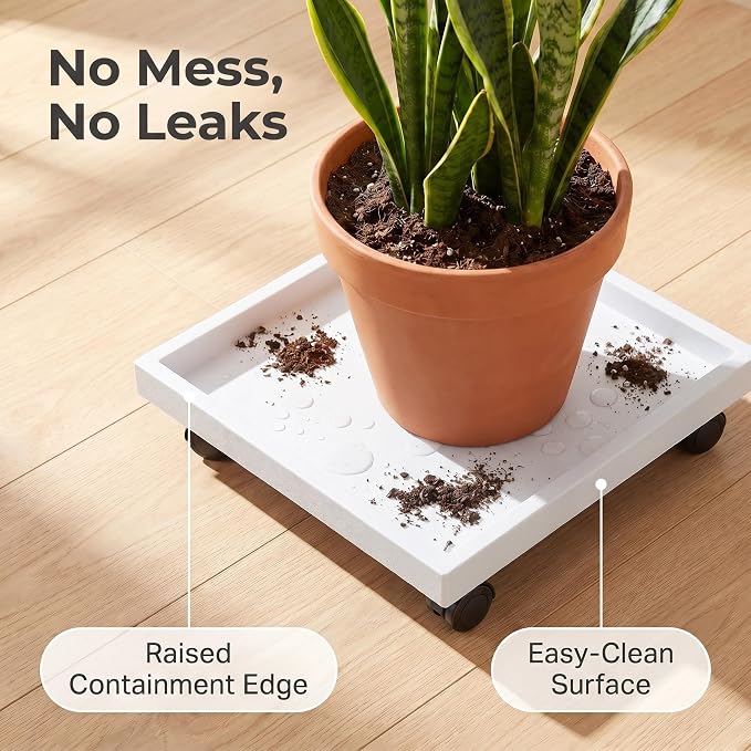 15.3 Inch Square Rolling Plant Caddy Saucer with Wheels, Heavy Duty Wheeled Planter Stand for Potted Plant, Coaster Roller Base Tray with Casters, Flower Pot Dolly Holder for Indoor Outdoor