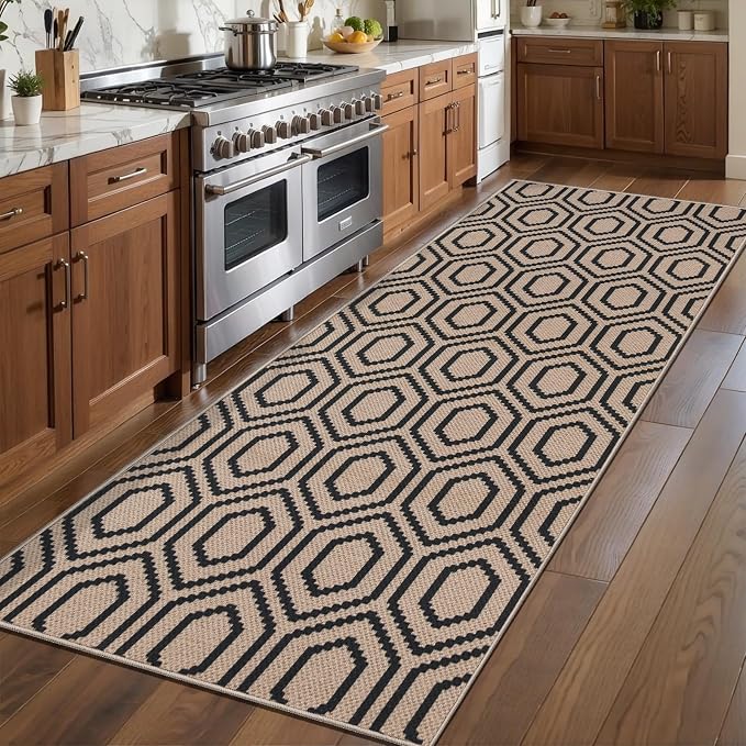 Tangsoo Easy Jute Rug 2x6 Washable Runner Rug for Hallways,Neutral Geometric Thin Non-Slip Indoor Carpet Runner Farmhouse Long Outdoor Rnner Mat for Kitchen Entryway Laundry Bedroom