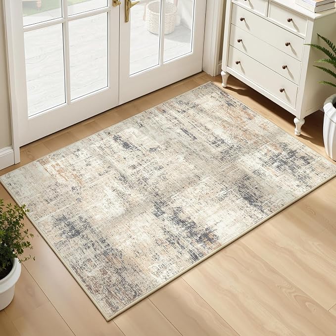 2x3 Area Rugs for Entryway Bathroom, Gold Abstract Kitchen Mats for Floor | Soft Door Mat Indoor Entrance, Farmhouse Carpet for Entry Living Room Bedroom, Stain Resistant Non-Shedding Foldable Rug
