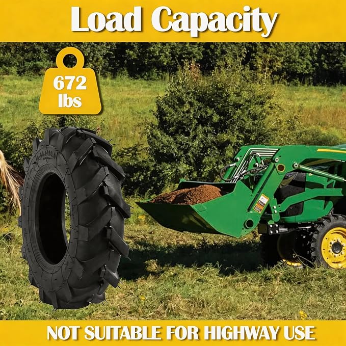 Upgraded 4.80 4.00-8 Tires Tubeless, 672LB Capacity Each, 16'' Turf Tire Compatible with J ohn Deere C ub Cad et H usqvarna C raftsman T roy-Bilt Lawn Mower, Tractor, Tiller, Wheelbarrow, 2 Pack