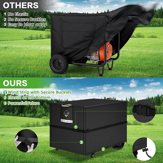 QH.HOME Waterproof Generator Cover 25x24x21 inch ,900D Heavy Duty Oxford with Secure Windproof Buckle- for Most Generators 3000-5000 Watt, Black