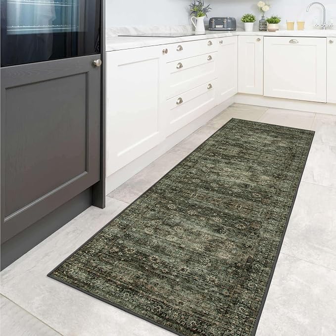 Moynesa Ultra-Thin Washable Teal Non Slip Bathroom Rug - 2x6 Laundry Room Mat, Machine Washable Non-Slip Pet Friendly Carpet Runner for Camper RV Foyer Kitchen Hallway