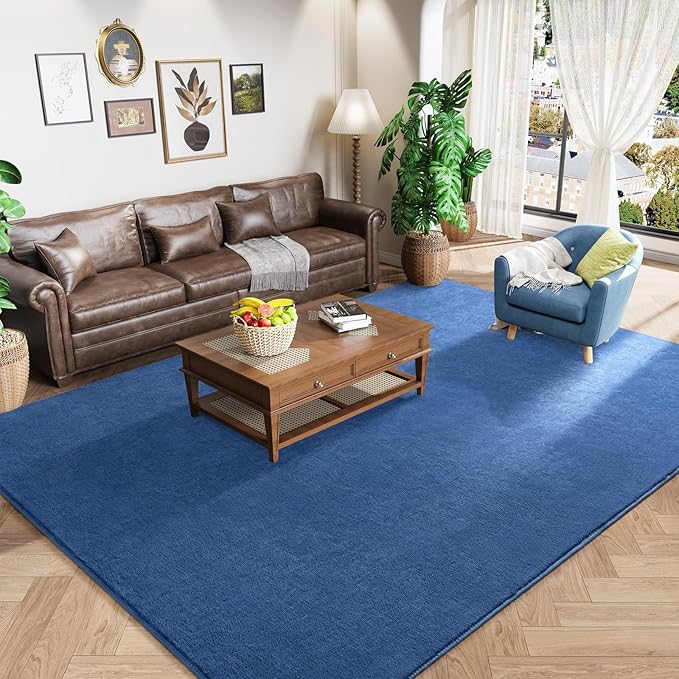 Amearea Modern Area Rugs for Bedroom Living Room, 5x8 Blue Memory Foam Rug | Thickened Fluffy Indoor Washable Rugs Non Slip Minimalist Large Carpet for Boys Girls Dorm Nursery Room Decor