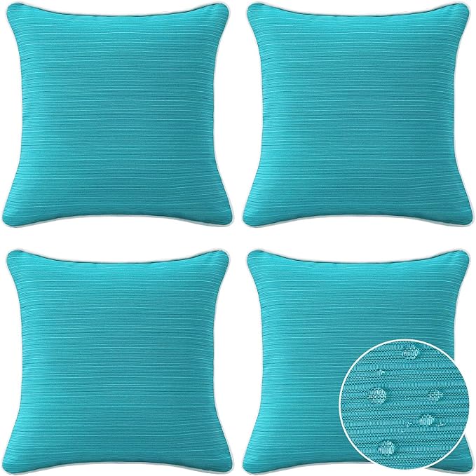 Unimatta Decorative Outdoor Water Repellent Throw Pillows with Inserts, Set of 4, 16" x16" Pillows for Patio, Backyard, Bed, Couch, and Patio Furniture, Turquoise
