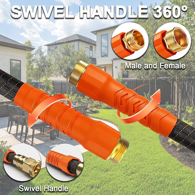 Garden Hose, 30Ft Ultra Flexible Water Hose, None-Expand,with 10 Function Sprayer,Ultra-Lightweight,Leak-Proof,Non-Slip Handle, Non-Kink Hoses for Yard, Outdoor (OrangeBlack, 30 Ft)