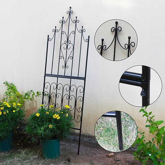 Garden Trellis 59" H x 21.6" W Iron Unique Design Metal Trellis Durable Construction Lattice Outdoor Roses Vine Ivy Clematis Trellises Climbing Plant Support Black Coating Black