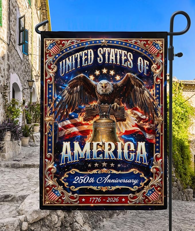 250 Year American Anniversary Flag, 250th Anniversary Patriotic Design, Banner Commemorative Outside Decoration, 250 Years Of Freedom Flag, Garden Flags For Outside 3 (12x18 Inch)