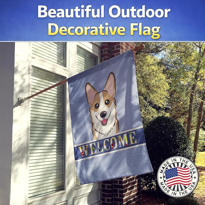 Caroline's Treasures BB1439CHF Sable Corgi Welcome House Flag, Blue Large Porch Sleeve Pole Decorative Outside Yard Banner Artwork Wall Hanging, Polyester, House Size, Multicolor