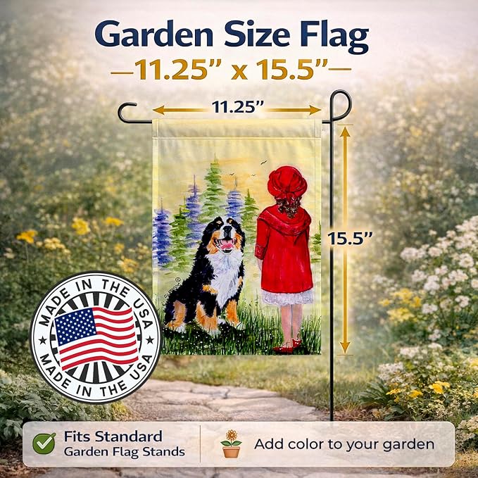 Caroline's Treasures SS8531GF Little Girl with her Bernese Mountain Dog Garden Flag Mailbox Flag Decorative Yard Flag Banner Outside Patio Artwork Yard Flower Beds, Garden Size, Multicolor