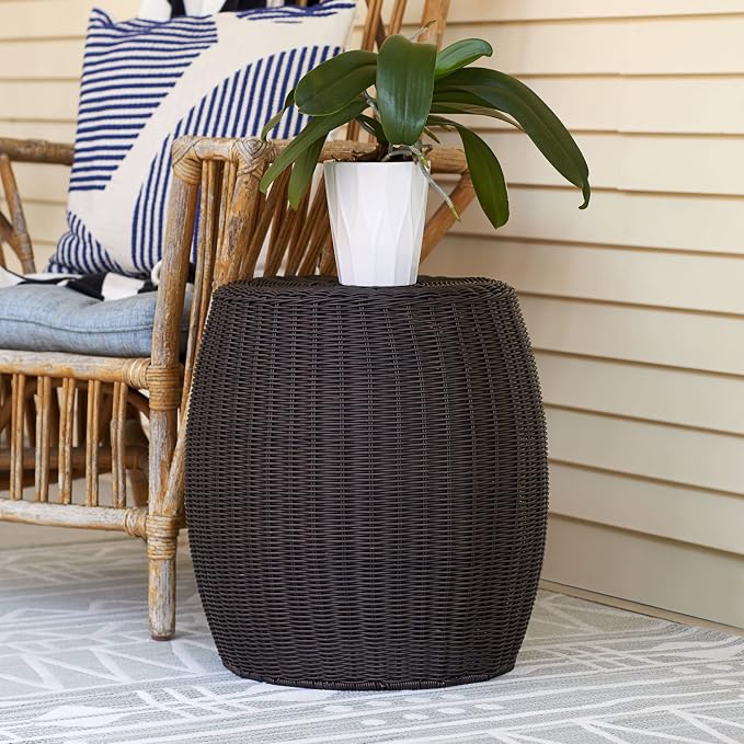 Household Essentials Handwoven Resin Barrel Side Table, Brown