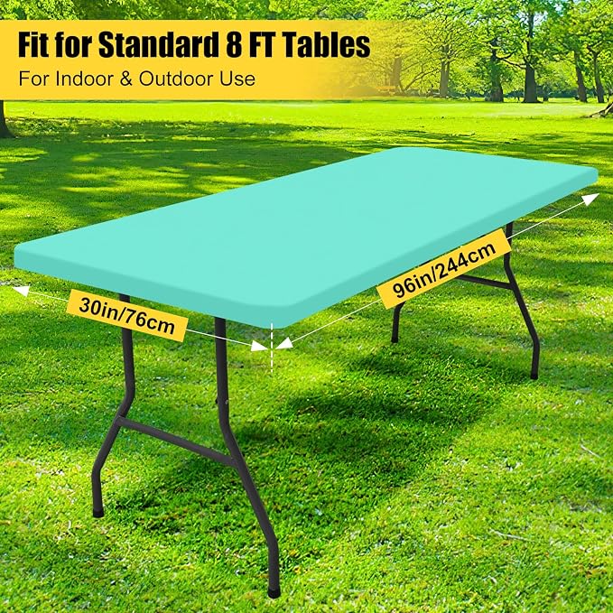 Smiry 6 Pack Rectangle Picnic Table Cloth, Waterproof Elastic Fitted Tablecloths, Washable Polyester Rectangular Patio Table Cover for Camping, Indoor and Outdoor (Aqua, 30"x96")