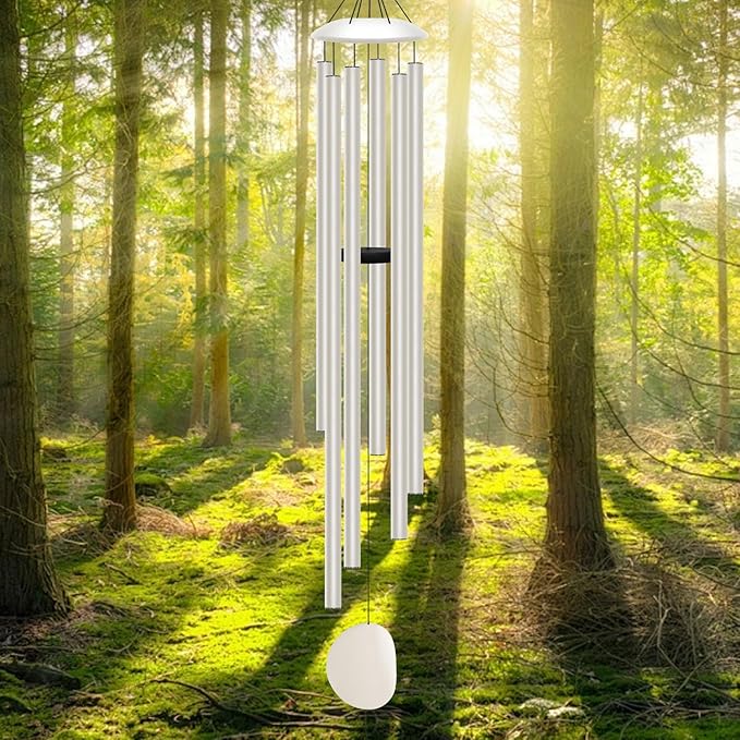 66" Extra Large Wind Chimes for Outside Deep Tone,6 Thick and Bold Aluminum Tubes Tuned Relaxing Melody Wind Chime,Big Wind Chimes for Garden Patio Decor,Great Gift Idea for Mother's Day (Milky White)