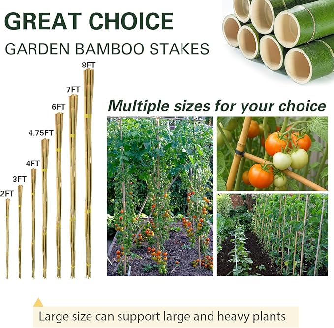 Bamboo Stakes 7 Feet, 84 inch Garden Stakes Multi-Purpose, Bamboo Plant Support Stakes for Tomatos, Beans, Cucumbers, Peppers, Potted Trees, Maintain the Plant Posture, Strengthen and Stem
