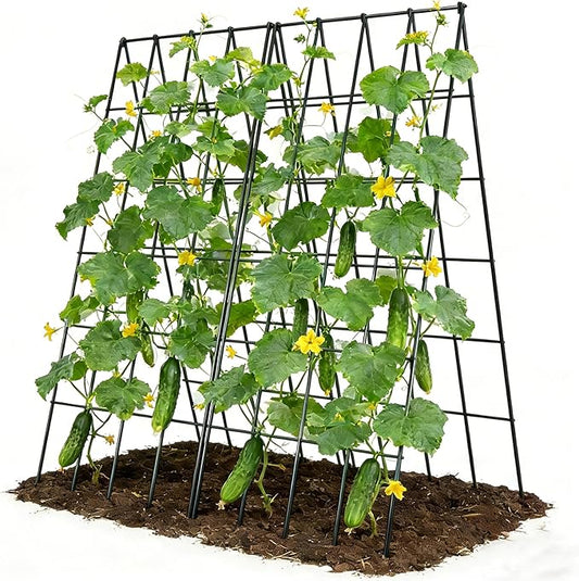 Cucumber Trellis 2 Pack, Foldable A-Frame Garden Trellis for Raised Bed Garden Grow Support with Plant Support Clips, Twist Ties, Plastic Ties, for Cucumber,Tomato, Climbing Plants and Flowers