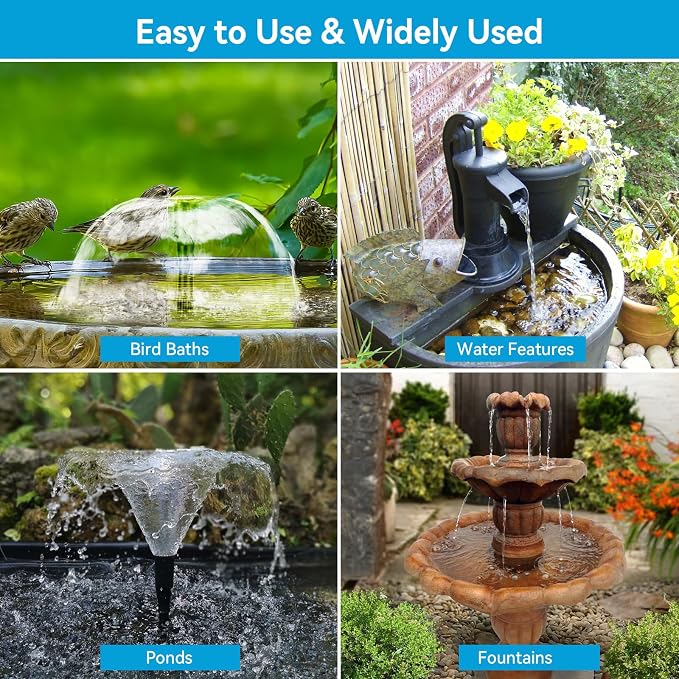 POPOSOAP Solar Fountain Pump with 3600mAh Battery Backup, 8W Solar Powered Bird Bath Fountain with Dry-run Protection & Double-layer Nozzles 5Ft Tubing for Pond, Bird Bath, Backyard Water Feature
