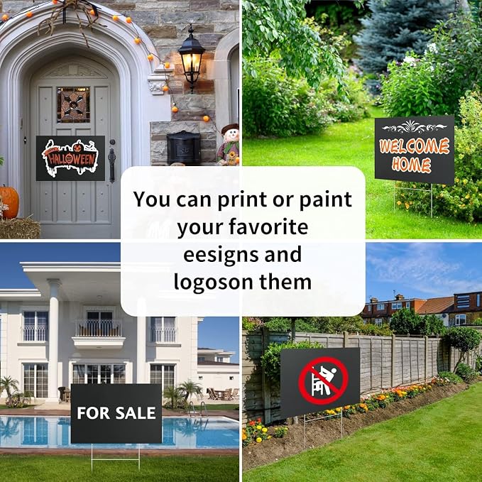 10 Pack 24x16 Inch Waterproof Corrugated Plastic Yard Signs with Stakes - Black Blank Outdoor Signs for Gardens, Parks, Garage Sales, Events & Commercial Advertising