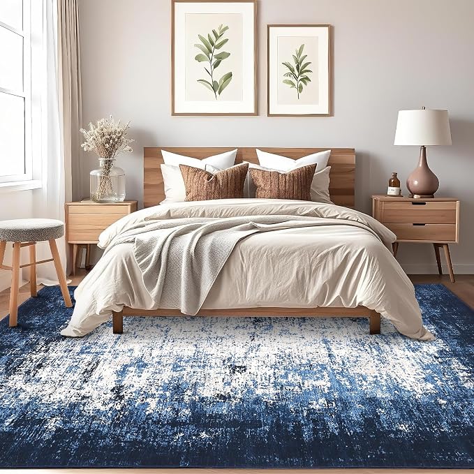 GarveeHome Abstract Area Rugs 5x7 Ultra-Soft Modern Indoor Carpet Blue | Non-Slip Backing, Stain-Resistant Low Pile Floor Cover, Colorful Indoor Mat, Bedroom, Kitchen, Laundry