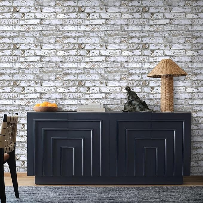 COMSTICKC 3D Gray-White Faux Brick Wall Stickers Peel and Stick Wall Covering, 12 pcs 22.8" x 11.8", Ultra-Light PVC Decorative Tiles Wall Panels, Designed for DIY Wall Upgrades Indoor, 22.48 sq.ft