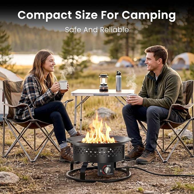 Electactic Portable Propane Fire Pit, 50000 BTU with Fire Pit Cover, Carrying Kit, 19-inch, Smokeless Gas Fire Pit for Camping, Backyard, RV, Deck and Outdoor Activities