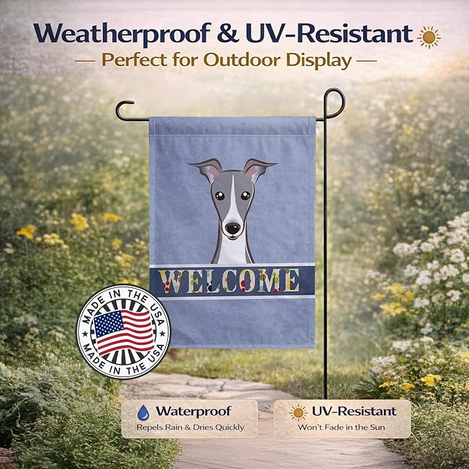 Caroline's Treasures BB1422GF Italian Greyhound Welcome Garden Flag, Blue Mailbox Flag Decorative Yard Flag Banner Outside Patio Artwork Yard Flower Beds, Garden Size, Multicolor