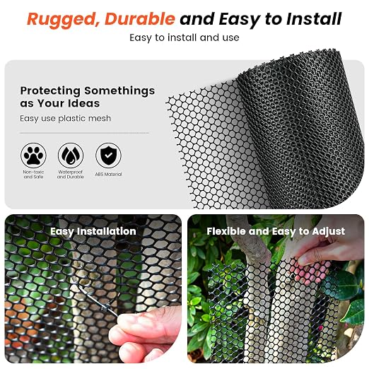 Toolterritary Plastic Wire Mesh,16IN x 50FT Chicken Wire Fencing for Floral Arrangements, Chicken Wire Mesh for Crafts with 100 Pcs Zip Ties,Gaden Netting for Dogs, Deers, Poultry