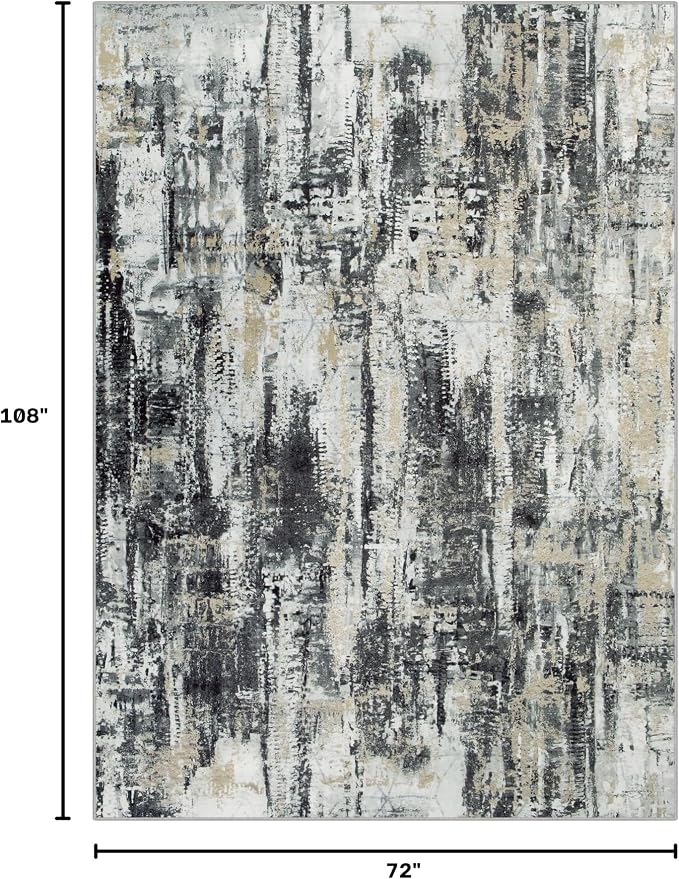 6x9 Area Rugs for Living Room: Washable Abstract Black Grey Gold Carpet | Non-slip TPE backing makes this washable soft low-pile rug safe & durable, Pet-friendly decor for dining room,nursery,office