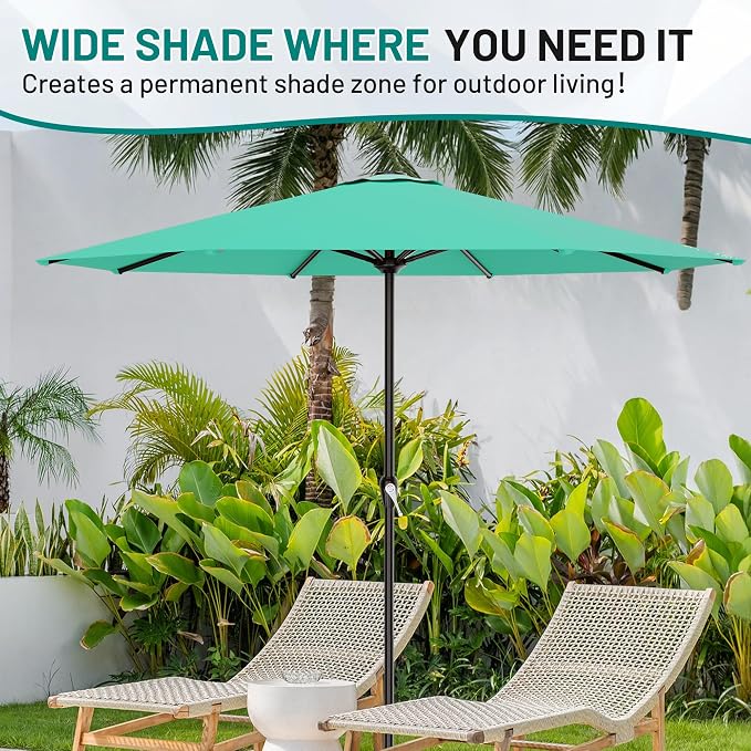 AreShark 12 FT Patio Umbrella for Outdoor, Outdoor Table Umbrella with Push Button Tilt and Crank, Outdoor Patio Umbrellas with 8 Sturdy Ribs, Patio Umbrellas for Market, Garden, Pool (Aqua Sky)