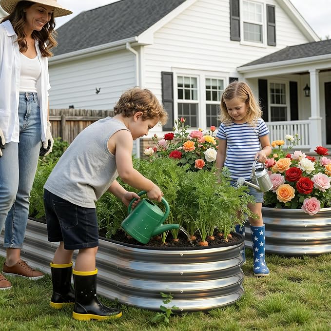 Galvanized Raised Garden Bed Kit, 12×2×1ft for Garden Beds Outdoor with Easy Assembly,Oval Large Gardening Box for Vegetables, Fruits, Flower Silver