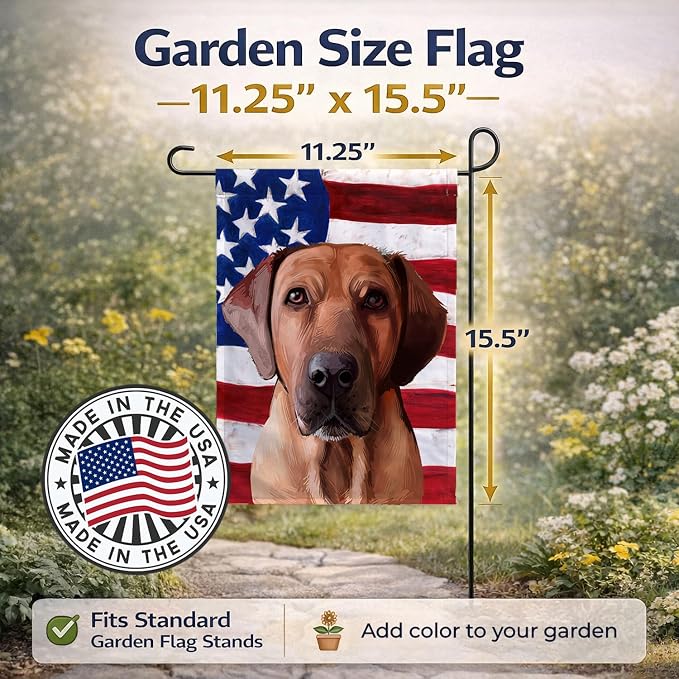 Caroline's Treasures CK6463GF Broholmer Dog American Flag Garden Flag Mailbox Flag Decorative Yard Flag Banner Outside Patio Artwork Yard Flower Beds, Garden Size, Multicolor